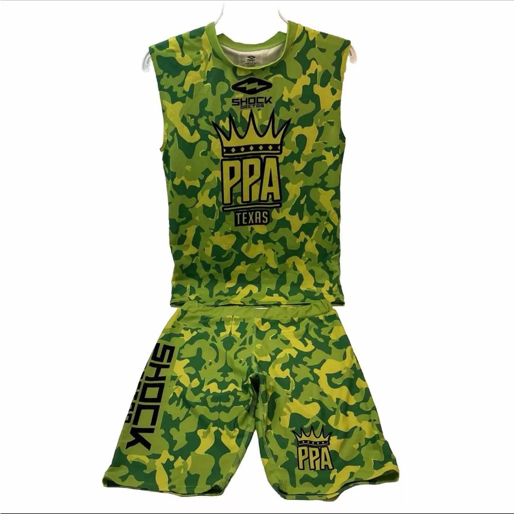 Shock Doctor Pickleball Uniform Camo # 20 TX PPA Unisex Sz M Top XL Shorts